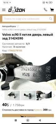 Петля двери задней левой VOLVO XC90