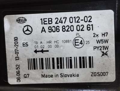 Фара передня права Mercedes-Benz Sprinter W 906 (2006-2014) дорестайл